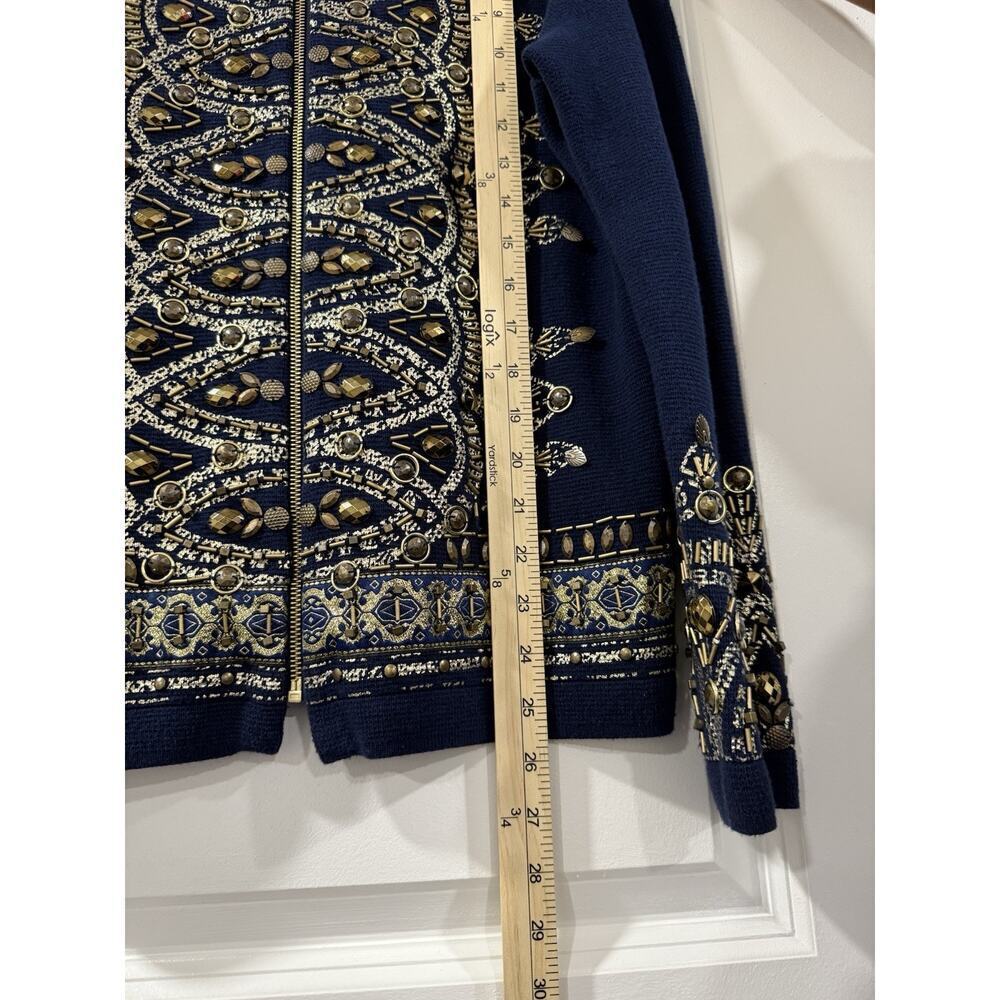 Chico’s Demitria Cardigan Navy Gold Beaded Embroidered Zip Jacket Sz 1 - Picture 8 of 14